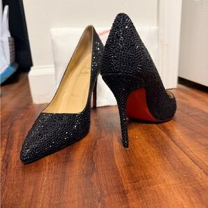 Christian Louboutin Glitter Black Heels with Red Soles